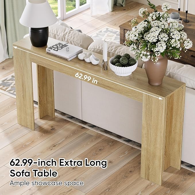 Vibe & Dine 63" Entryway Table, Farmhouse Console Table Foy Hallway Table, Narrow Long Wood Couch Table Behind Sofa for Living Room, Natural Wood