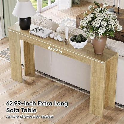 Vibe & Dine 63" Entryway Table, Farmhouse Console Table Foy Hallway Table, Narrow Long Wood Couch Table Behind Sofa for Living Room, Natural Wood