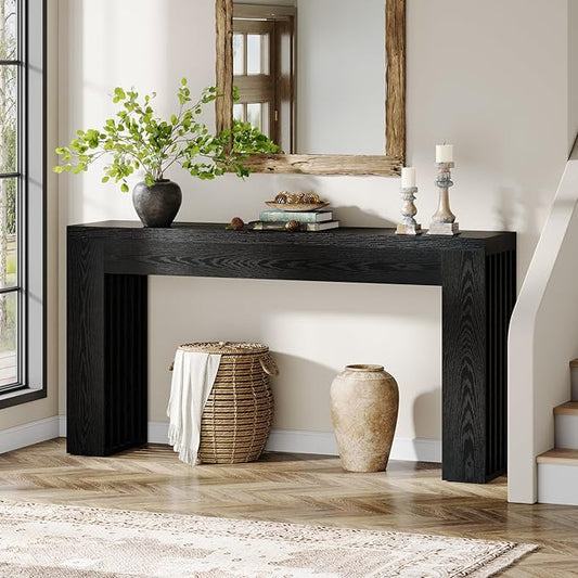 Tribesigns 59-Inch Long Wooden Console Sofa Table Behind The Couch with Vertical Slat Legs for Entrance, Hallway, Entryway, Living Room (Black)