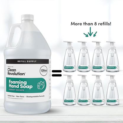 Clean Revolution Foaming Hand Soap Refill Supply Container, Ready to Use Formula, Gluten Free,Forest Escape Fragrance, 128 Fl. Oz, 4 Pack
