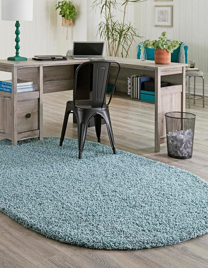 Unique Loom Solid Shag Collection Area Rug (7' 10" x 10' Oval, Light Slate Blue)