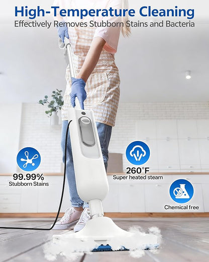 F2 Steam Mop,12-in-1 Handheld Steam Cleaner,Powerful Detachable Steam Mop for Floor Cleaning,360ML Tank,15FT Power Cable,Scrubbing Steam Cleaner for Home,Hardwood,Tile,Grout,Furniture-White