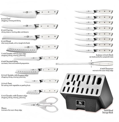Stahl 19 Piece High Carbon Exclusive German Steel Knife Block Set (White)