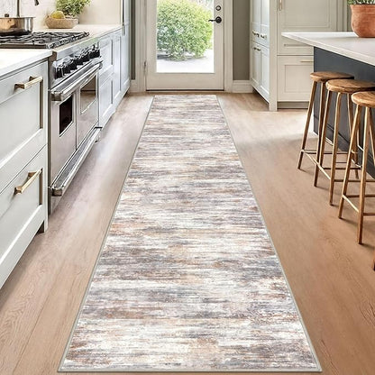KOZYFLY Modern Abstract Runners for Hallways 2x12 Washable Rug Runner Non-Slip Soft Striped Kitchen Runner Rug, Multi Grey Print Carpet Runner for Entryway Bathroom Laundry Room Foyer