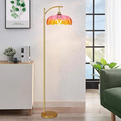 Floor Lamp for Living Room,Bedroom,Gold Dimmable Standing Lamp with Remote,Mid Century Modern Brass Tall Lamp Retro Vintage Glass Lamp Floor Light Boho Bohemian