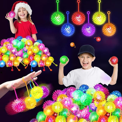 120PCS Light Up Ball, Bouncy Balls for Kids, 6 Colors LED Flashing Squeaky Ball, 2.55inch Light Up Toys, Fidget Sensory Toys, Glow in The Dark Party Favors for Teens, Adults, Children