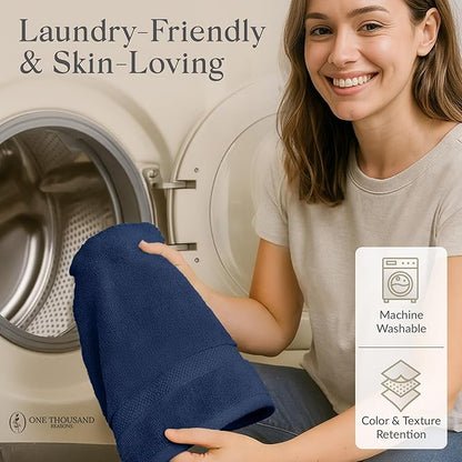 Premium Staple Cotton Bathroom Towel Set - Navy 600 GSM 6-Piece Luxury Bath Towel Set 1 Stripe - 2 Bath Towels, 2 Hand Towels & 2 Washclothes Set - High Absorbent & Quick Dry for Gym, Spa, Hotel