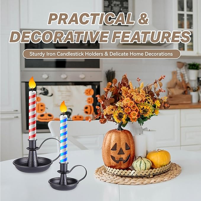 Taper Iron Candle Holder for Pillar Candles，Black Vintage Candle-Stick Holders 2pcs Set for Home & Party Decorations, Dining Table Centerpiece, Wedding Decor, Fireplace Mantel Decor（No Candles