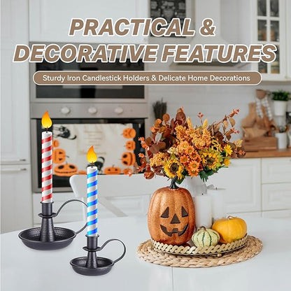 Taper Iron Candle Holder for Pillar Candles，Black Vintage Candle-Stick Holders 2pcs Set for Home & Party Decorations, Dining Table Centerpiece, Wedding Decor, Fireplace Mantel Decor（No Candles