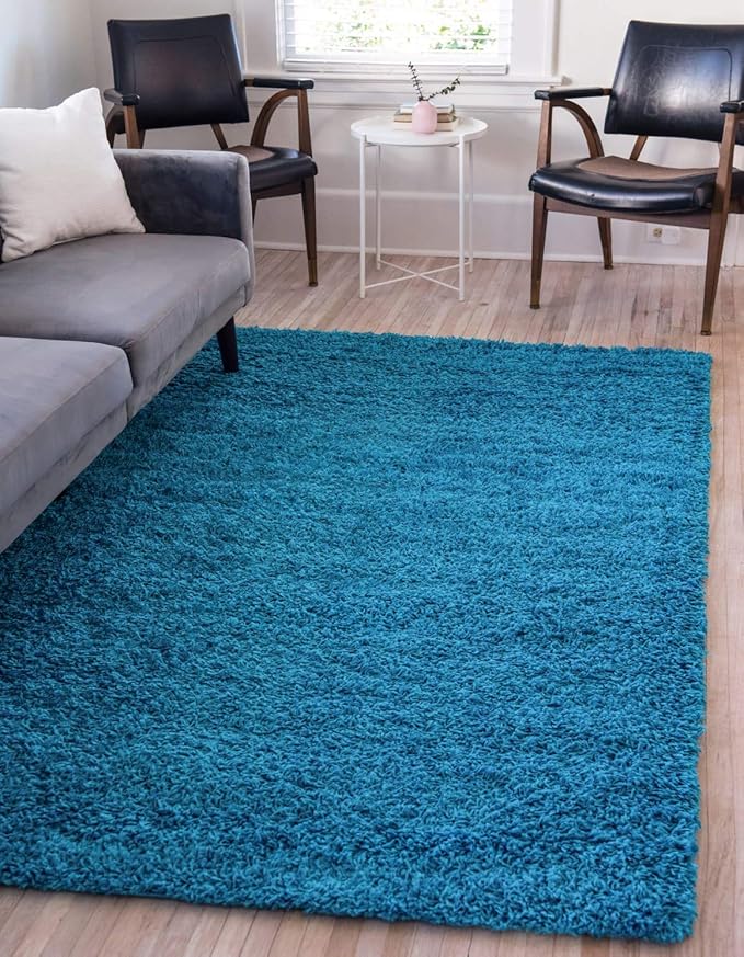Unique Loom Solid Shag Collection Area Rug (9' x 12' 2" Rectangle, Turquoise)