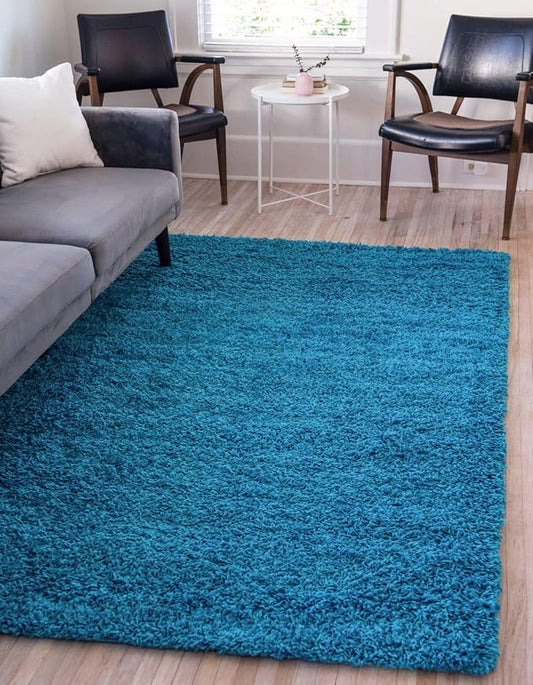 Unique Loom Solid Shag Collection Area Rug (3' 3" x 5' 3" Rectangle, Turquoise)