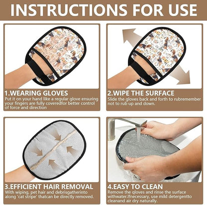 Pet Grooming Gloves Reusable Dog & Cat Hair Remover for Furniture, Car Interiors Multi-Surface Deshedding Tool for Carpets, Bedding & Home Cleaning