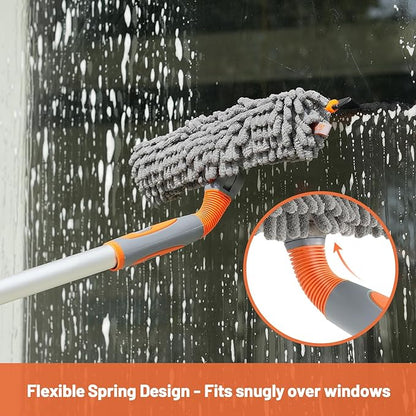 Eazer 2-in-1 Window Cleaner Tool, 64'' Window Squeegee for Home, Window Cleaning Squeegee Kit with Telescopic Pole, Window Washing Kit with Rotatable Bendable Head(Threaded + Telescopic)