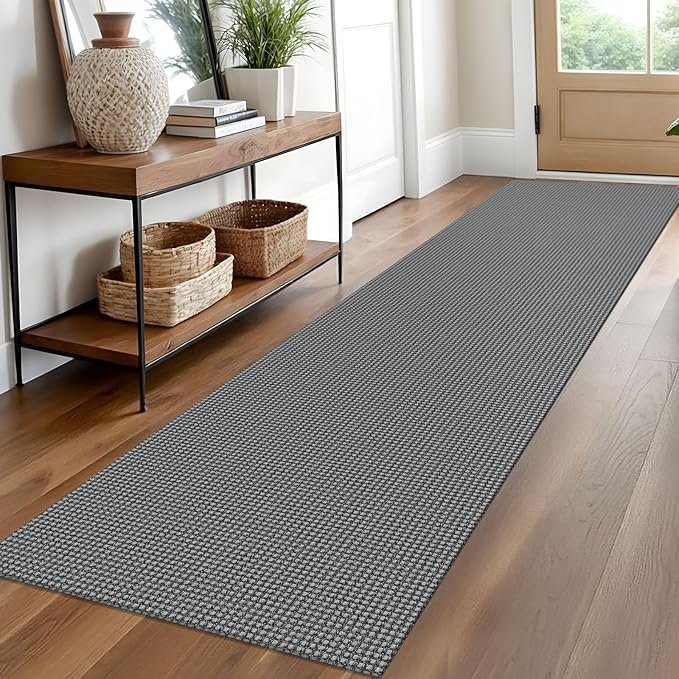 EARTHALL Woven Runner Rug 2x10 Ft Washable Runners for Hallways Long Cotton Non Slip Rubber Backed Kitchen Runner Braided Indoor Floor Carpet for Entryway, Hallway, Kitchen, Dark Gray