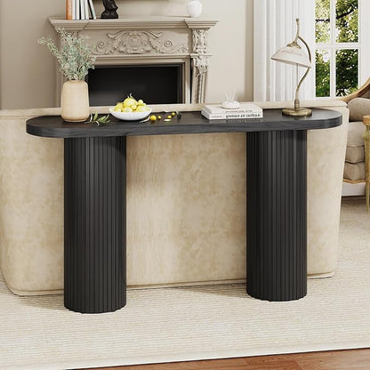 55 Inch Console Table, Fluted Entryway Table, Mid-Century Modern Sofa Table Behind The Couch, Hallway Tables, Curved Sofa Stand for Hallway, Living Room, Foyer Black