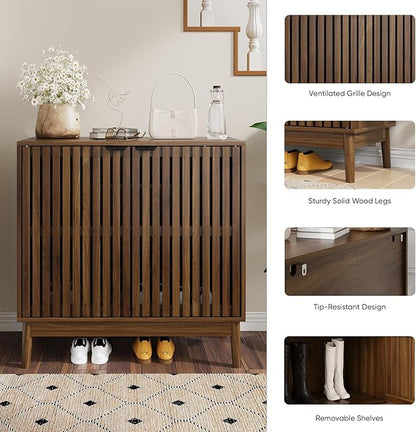 Shoe Storage Cabinet with Ventilated Slatted Doors, Wooden Shoe Organizer, Shoes Rack for Entryway, Hallway, Living Room