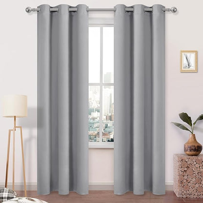 DWCN Thermal Black Out Curtains 84 Inch Length 2 Panels Set, Room Darkening Curtain Drapes for Bedroom Living Room - W38 x L84 Inches Long, Silver Grey