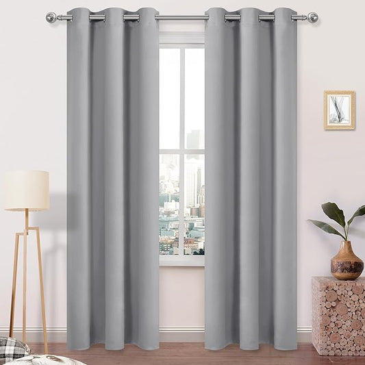 DWCN Thermal Black Out Curtains 84 Inch Length 2 Panels Set, Room Darkening Curtain Drapes for Bedroom Living Room - W38 x L84 Inches Long, Silver Grey
