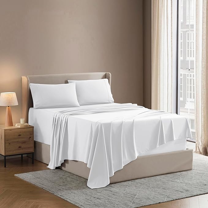 Nestl Full Sheet Set - Luxury 1800 Ultra-Soft Microfiber Full Bed Sheets - Double Brushed - Deep Pockets - Easy Fit - 4 Piece Set - Bedding Sheets & Pillowcases (Full, White)