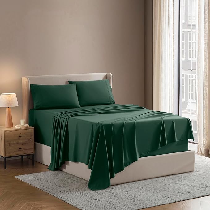 Nestl Full XL Sheet Set - Luxury 1800 Ultra-Soft Microfiber Full Extra Long Bed Sheets - Double Brushed - Deep Pockets - Easy Fit - 4 Piece Set - Bedding Sheets & Pillowcases (Full XL, Dark Green)
