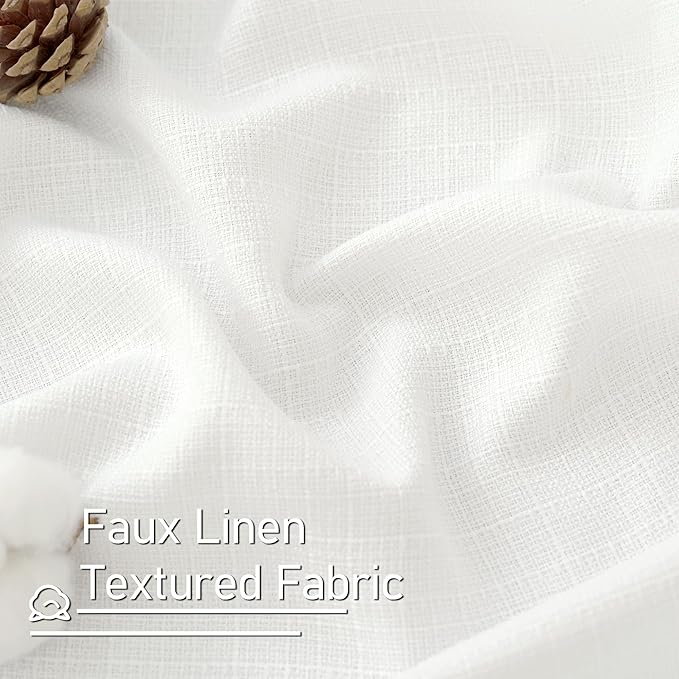 LAMIT White Linen Curtains 72 inch Long for Bedroom, Grommet Thick Light Reducing Thermal Light Filtering Curtains Window Panels for Living Room/Farmhouse, Set of 2 Panels, W52 x L72
