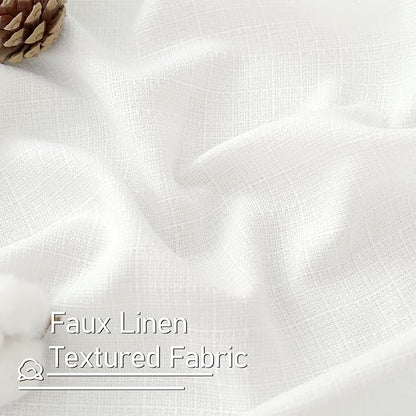 LAMIT White Linen Curtains 72 inch Long for Bedroom, Grommet Thick Light Reducing Thermal Light Filtering Curtains Window Panels for Living Room/Farmhouse, Set of 2 Panels, W52 x L72