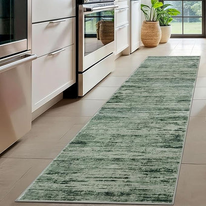 Modern Abstract Hallway Runner Rug, Forest Green Washable Kitchen Runner Non-Slip Soft 2x8 Runner Rug Thin Print Faux Wool Carpet for Entryway Bedroom Laundry Room Indoor