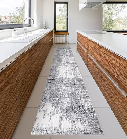 Keen Home Design Area Rugs - 2x14 Non-Shedding, Abstract Rugs for Kitchen, Living Room, Bedroom, Dining Room, Entryway - Size: 2'8" x 14', Abstract Cream/Grey