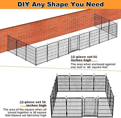 56in(H) Garden Fence, 10 Panels Total 22.1 Ft(L), Garden Fence with Low Threshold Gate, Anti Dig Fence Barrier, Fencing for Garden Beds, Black Metal Decorative Garden Fencing