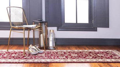 Rugs.com Aditi Collection Rug – 2' 2 x 6' Runner Red Low Rug Perfect for Living Rooms, Large Dining Rooms, Open Floorplans