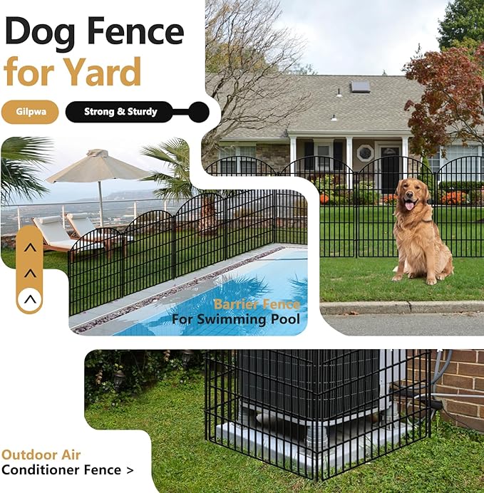 10 Panels Decorative Garden Fencing with Lock, 33in (H) x 22.31ft (L) No Dig Dog Fence Outdoor for Yard, Animal Barrier Rustproof Metal Temporary Panel Border for Rabbit, Dog and Patio Camping