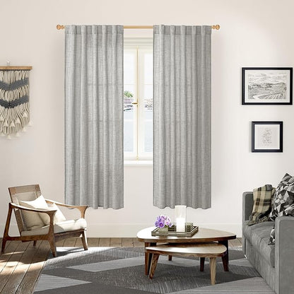 YoungsTex Dark Grey Linen Curtains 72 Inch Long 2 Panels for Living Room, Back Tab Rod Pocket Semi Sheer Window Drapes Light Filtering Textured for Bedroom Dining, 42 X 72 Inch