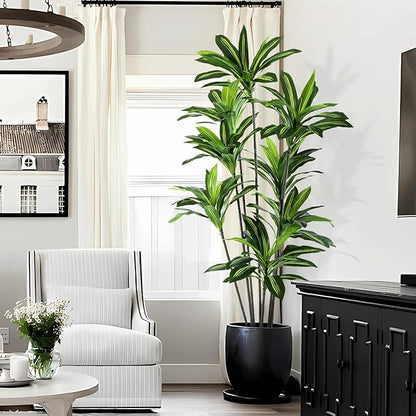 Dracaena Artificial Plant Indoor 6FT - Large Tropical Fake Tree with Lifelike Leaves - Tall Faux Floor Plant in Pot - Artificial Dracaena Tree Indoor for Home Office Living Room Decor