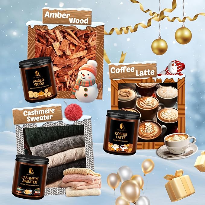 Winter Candle Set, 6 Pack Soy Candles for Home, Holiday Vanlentine's Day Gifts for Women Men, Winter Scents of Gingerbread/Apple Cinnamon/Coffee Latte/Pine Cedarwood/Amber Wood/Cashmere Sweater