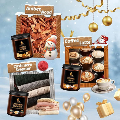 Winter Candle Set, 6 Pack Soy Candles for Home, Holiday Vanlentine's Day Gifts for Women Men, Winter Scents of Gingerbread/Apple Cinnamon/Coffee Latte/Pine Cedarwood/Amber Wood/Cashmere Sweater