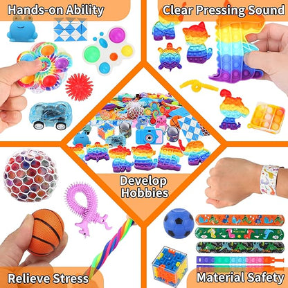 200 Pcs Party Favors for Kids, Fidget Toys Bulk, Birthday Gift Toys, Stocking Stuffers, Treasure Box Birthday Party, Goodie Bag Stuffers, Carnival Prizes, Pinata Filler for Classroom