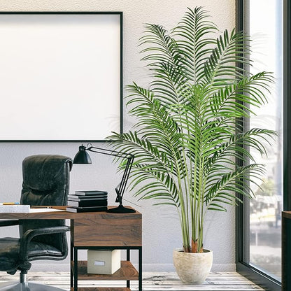 Artificial Palm Tree 6ft Tall Fake Palm Tree Indoor Decor with 18 Trunks and Real Bark Design Faux Tropical Areca Palm Silk Floor Plant in Pot for Home Office Living Room Bedroom Decor 2pcs