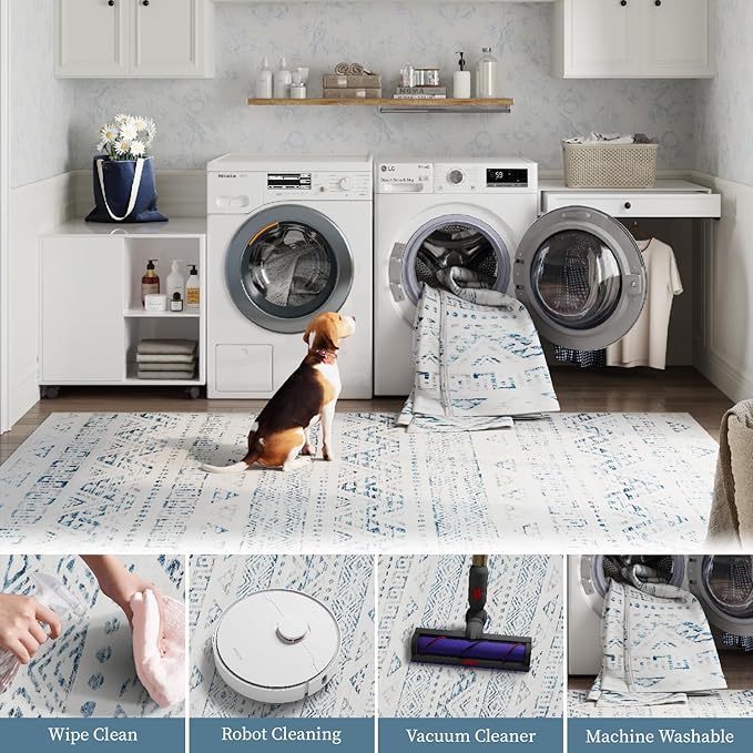 jinchan Boho Runner Rug 2x6 - Moroccan Machine Washable Non-Slip Bohemian Diamond Low-Pile Soft Runner Rug for Entryway Hallway Kitchen Bedroom Laundry Room (2‘x6', Blue)
