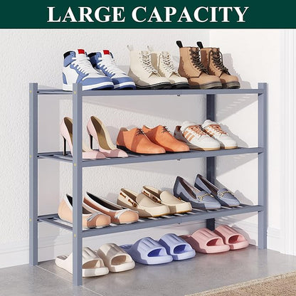 Smiry Bamboo Shoe Rack for Closet, 3 Tier Wooden Stackable Shoe Organizer, Free Standing Shoes Storage Shelf for Entryway, Front Door Entrance, Grey