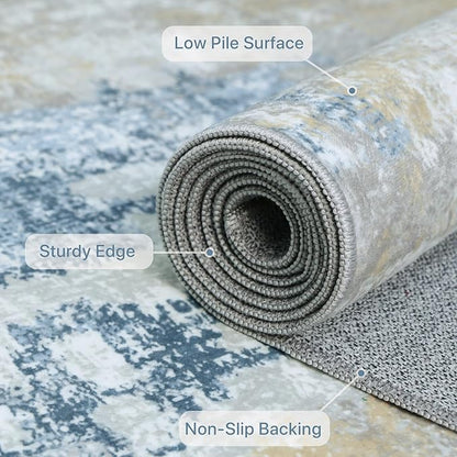 1'5''x2'5'' Rugs for Entryway Entrance Kitchen Bathroom, Machine Washable Modern Abstract Soft Small Rug, Low Pile Indoor Floor Carpet with Non Slip Backing, Blue Cream