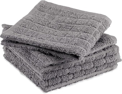 DII Basic Terry Collection Solid Windowpane Dishcloth Set, 12x12, Gray, 6 Piece
