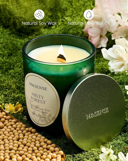 M&SENSE Eucalyptus Pine Soy Candle, Cracking Wooden Wick 18oz 100 Hours Slow Burning Non Toxic, Winter Aromatherapy Candle for Home Fragrance Relaxation, Housewarming Gifts for Men & Women