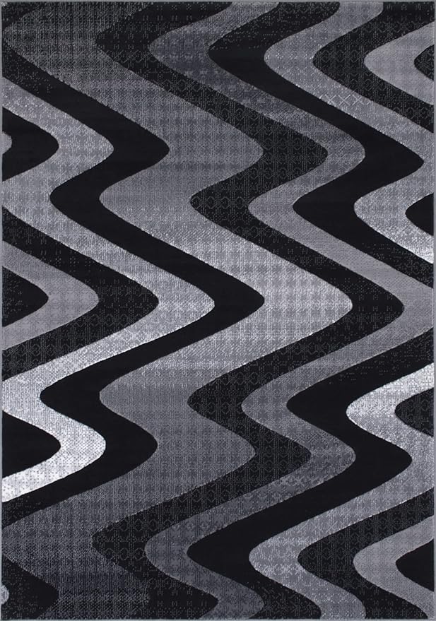 Allstar 5x7 Grey and Gainsboror Grey Modern and Contemporary Rectangular Accent Rug with Charcoal Grey Wavy Zigzag Design (4' 11 x 6' 11)