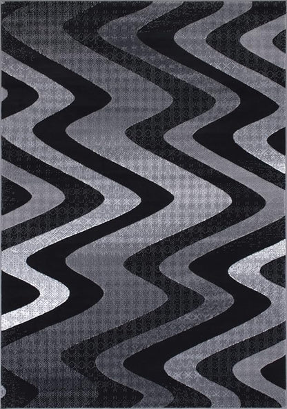 Allstar 5x7 Grey and Gainsboror Grey Modern and Contemporary Rectangular Accent Rug with Charcoal Grey Wavy Zigzag Design (4' 11 x 6' 11)