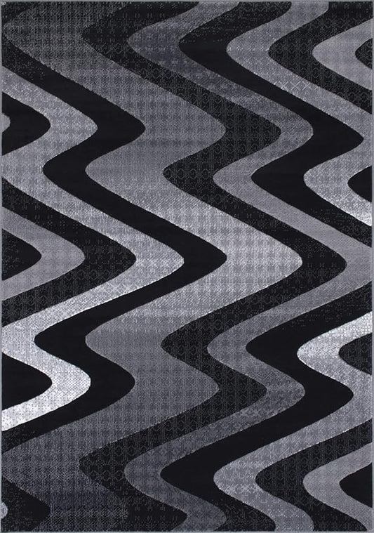 Allstar 5x7 Grey and Gainsboror Grey Modern and Contemporary Rectangular Accent Rug with Charcoal Grey Wavy Zigzag Design (4' 11 x 6' 11)