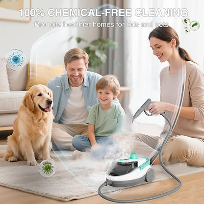 HAUSHOF Steam Cleaner, 1500W Powerful Steam Cleaner for Home with 19 Accessories & 51Oz Water Tank, Chemical-Free Multipurpose Portable Steambot for Floor, Tile, Grout, Couch, Window & Car