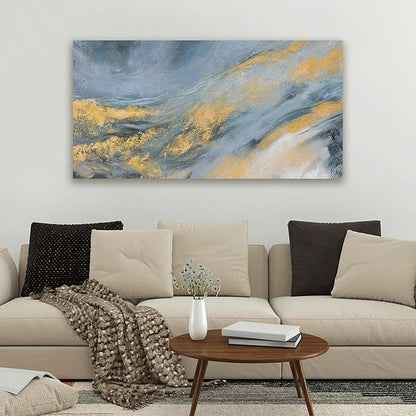 TAIJXAGSG Abstract Wall Art Decor Modern Blue Wall Art Prints Canvas Wall Art Pictures for Living Room Abstract Canvas Art Wall Decor Gold Artwork for Walls Kitchen Bedroom Office Decor 20" X 40"