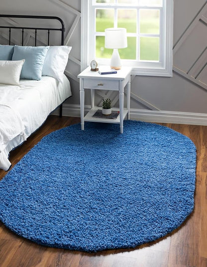 Unique Loom Solid Shag Collection Area Rug (8' x 10' Oval, Lilac)