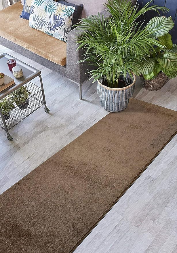 Custom Cut Hallway Runner Rug, Slip Resistant, 31 Inch Wide X Your Choice of Length, Solid Cappuccino, 31 Inch X 17 feet