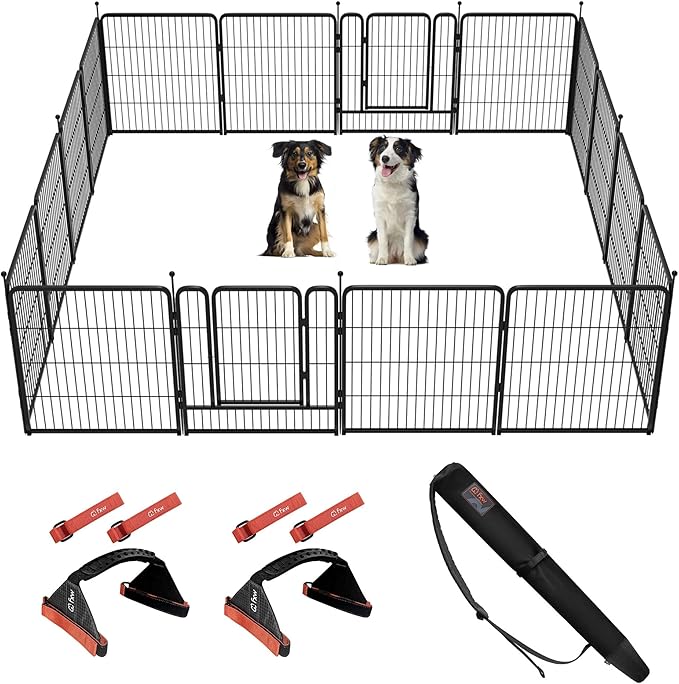 FXW Instant Unleashed Dog Playpen, Portable Pet Fence for Outdoor, RV Trips, and Camping, 32 inch, 16 Panels for Small and Medium Dogs with Easy-Carry Straps (2 Pack) and Stake Bag│Patented